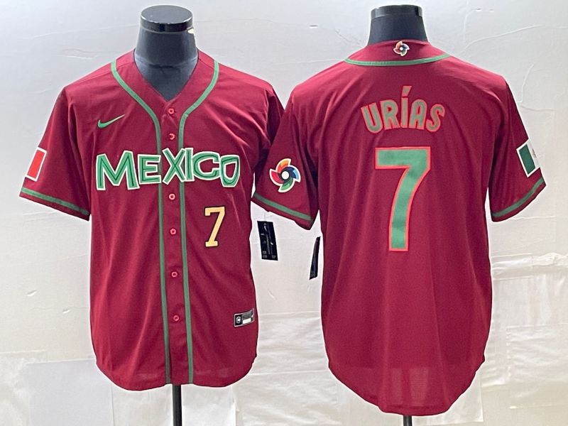 Men 2023 World Cub Mexico 7 Urias Red green Nike MLB Jersey5